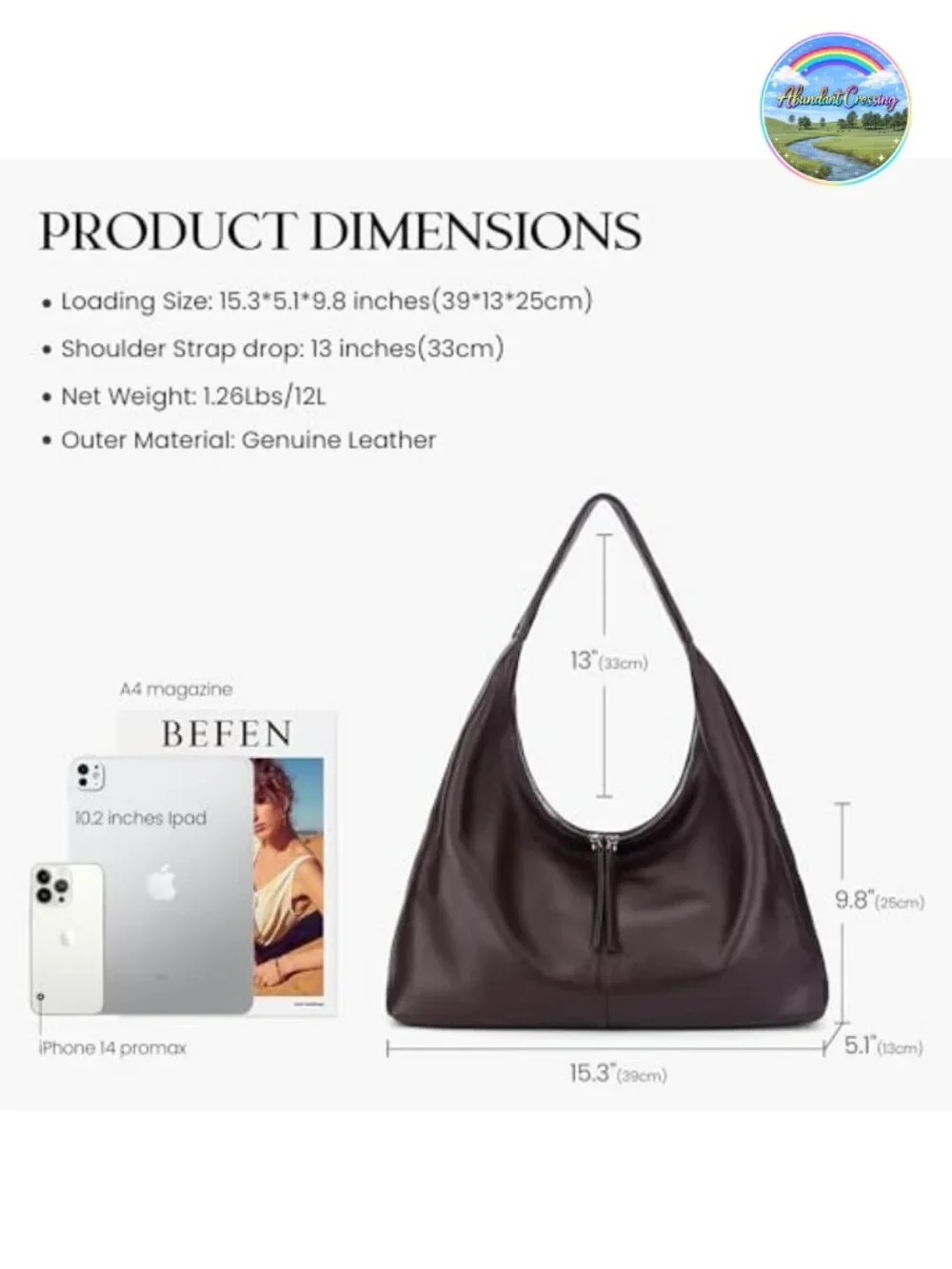 Ultra Soft Full Grain Leather Slouchy Hobo Bag Large Tote Shoulder Handbag
